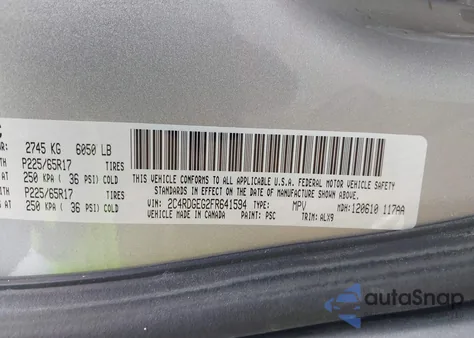 2015 Dodge Grand Caravan R/T из США, поврежденный, VIN 2C4RDGEG2FR641594